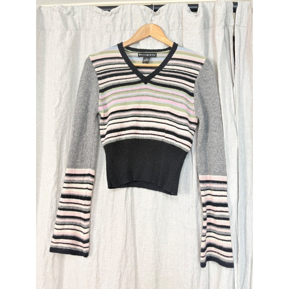 Pandemonium Womens Lambswool Blend Striped V-Neck Sweater Multi-Color Size M